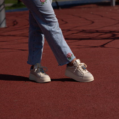 Sneakersy skórzane premium - GIO+ PIA312A BEŻOWE