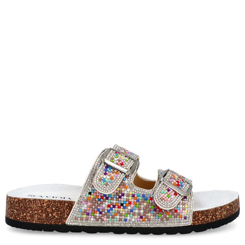 Błyszczące klapki z klamrami - SCAVIOLA L-54 BIAŁE