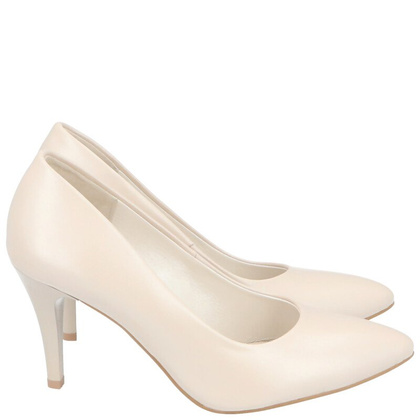 Szpilki ślubne, skóra - TYMOTEO BAISE PERŁOWO BEŻOWE