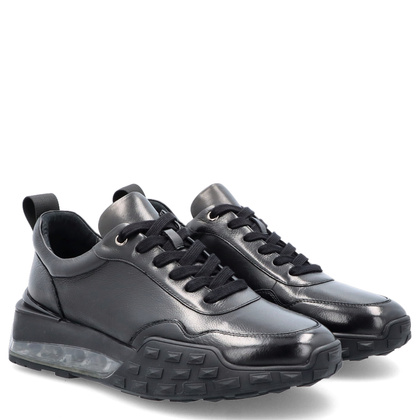 Sznurowane sneakersy męskie ze skóry - JOHN DOUBARE QA558U-W15-P742 CZARNE