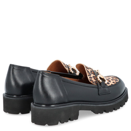 Skórzane mokasyny z ozdobą - TYMOTEO G1070 CZARNE PANTERKA