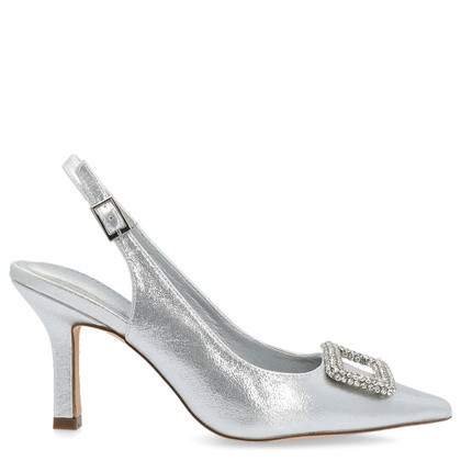 Szpilki bez pięty z ozdobą - MENBUR 25879 SREBRNE