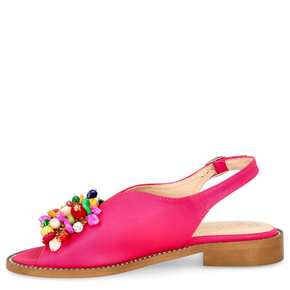 Skórzane sandały z ozdobą - TYMOTEO G1043 FUKSJA