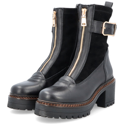 Skórzane botki na platformie - SIMEN 7197A CZARNY