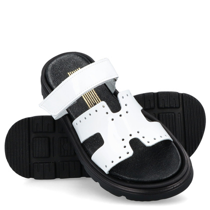 Skórzane klapki damskie - LEMAR 40440 BIAŁE