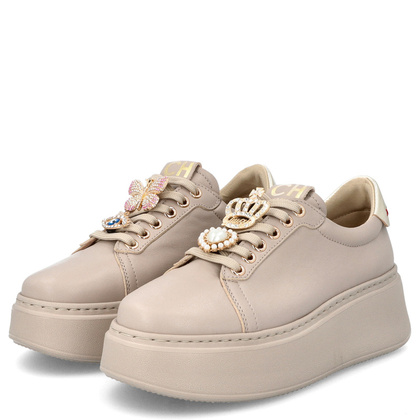 Sneakersy skórzane z ozdobami - CHEBELLO 4292 BEŻOWE