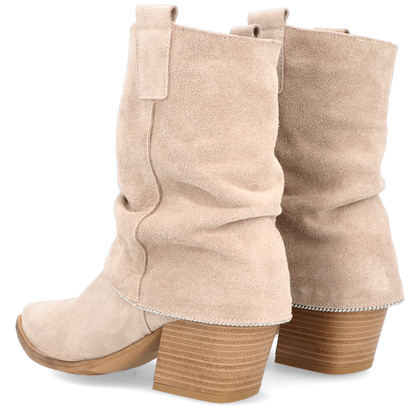 Zamszowe kowbojki z wywijaną cholewką - TYMOTEO G1073 BEŻOWE