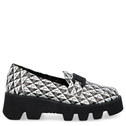 Skórzane mokasyny z ozdobą - LAURA MESSI 2601 CZARNO - BIAŁE