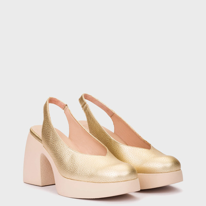 Wygodne czółenka na platformie - WONDERS H-4990 ZŁOTY