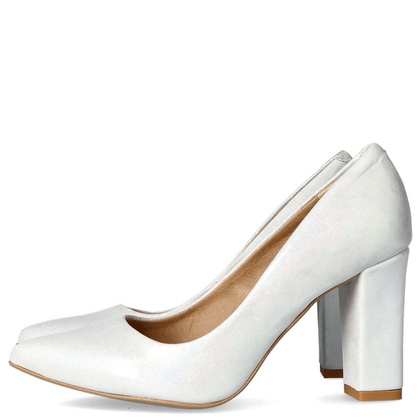 Czółenka ślubne ze skóry - TYMOTEO LAND SREBRNE