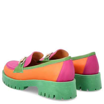 Kolorowe mokasyny ze skóry - TYMOTEO A1003 POMARAŃCZ ZIELEŃ RÓŻ