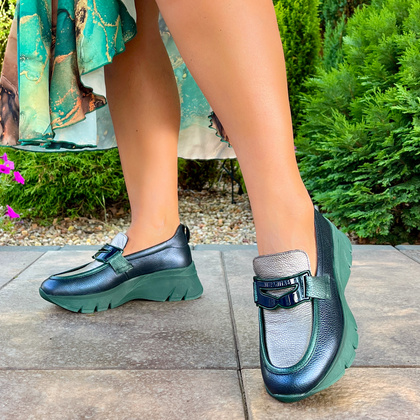 Sportowe mokasyny z ozdobą - HISPANITAS CHI243631 GRANATOWO-ZIELONE