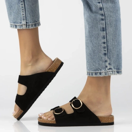 Skórzane klapki na korku - FILIPPO DK7061/25 CZARNE