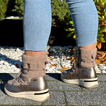 Śniegowce damskie z wiązaniem - CAPRICE 9-26222-43 ZŁOTE METALICZNE