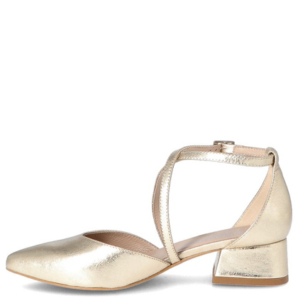 Czółenka ślubne na 4 cm obcasie - KOTYL 9917 ZŁOTY LICO