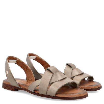 Płaskie sandały skórzane - LEMAR 40185 BEŻOWE