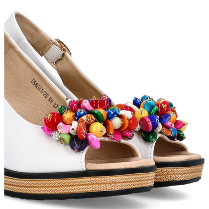 Skórzane sandały na koturnie - FILIPPO DS6021/25 BIAŁE