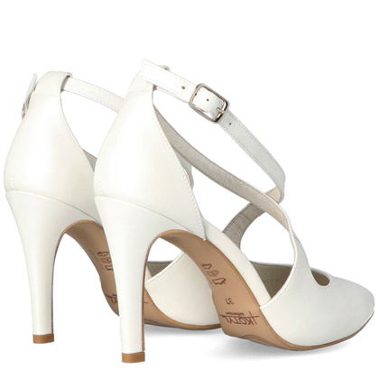 Ślubne szpilki z paskami - KOTYL 7317 BIAŁE PERŁOWE