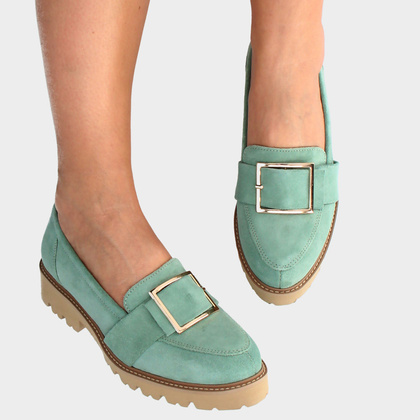 Skórzane półbuty z klamrą - TYMOTEO M2144 ZIELONE