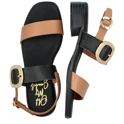 Eleganckie sandały ze skóry - OH! MY SANDALS 5609 CZARNO BRĄZOWE