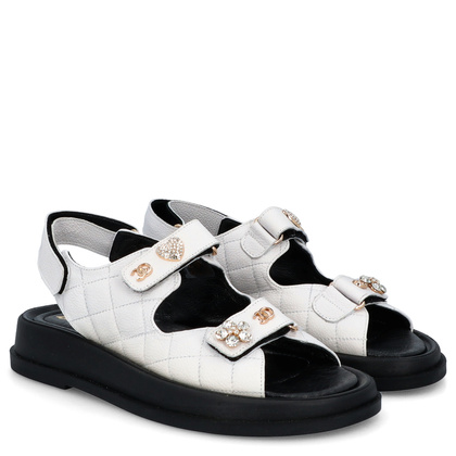 Sandały na rzep z ozdobami - TYMOTEO G1059 BIAŁE