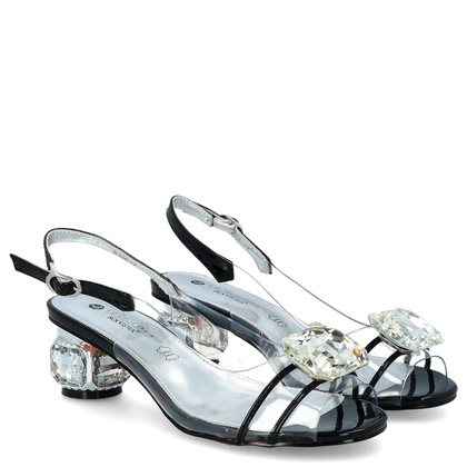 Silikonowe sandały na ozdobnym obcasie - SCAVIOLA S-236 CZARNE