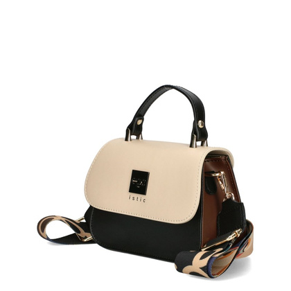 Torebka kuferek ze skóry - EGO ES-S0216 CZARNO-BEŻOWA