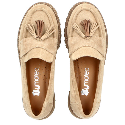 Lekkie mokasyny z chwostami - TYMOTEO L1056 BEŻOWE