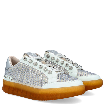 Błyszczące sneakersy damskie - EKP 3929K BIAŁE