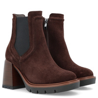 Skórzane botki na platformie - TYMOTEO G1047 CZEKOLADOWE