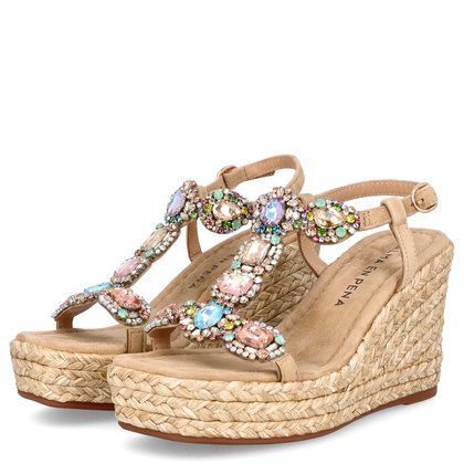 Hiszpańskie sandały na koturnie - ALMA EN PENA V251270 BEŻOWE