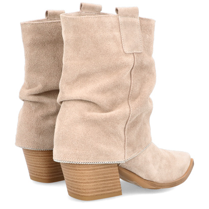 Zamszowe kowbojki z wywijaną cholewką - TYMOTEO G1073 BEŻOWE