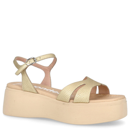 Hiszpańkie sandały na platformie - WONDERS A-3710 ZŁOTE