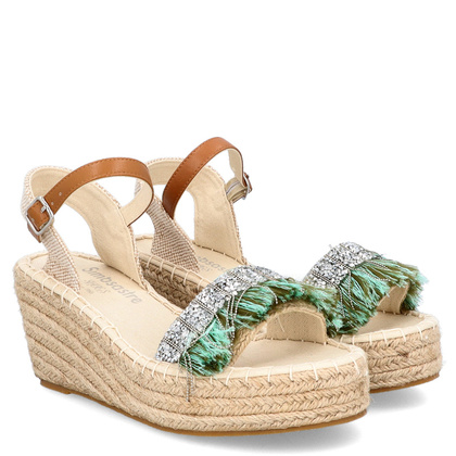 Hiszpańskie sandały na koturnie - SIMÓ SASTRE SS22/BX9232/VE BEŻOWO ZIELONE