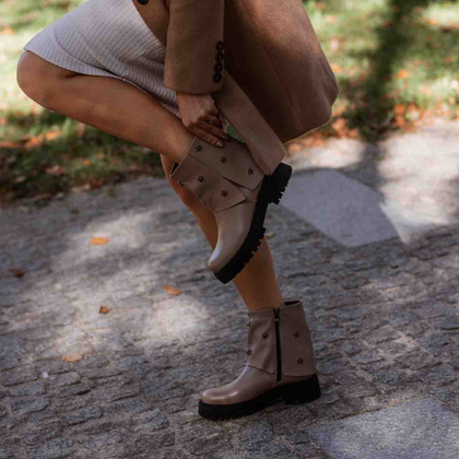 Skórzane botki z wywijaną cholewką - TYMOTEO G1068 BEŻOWE