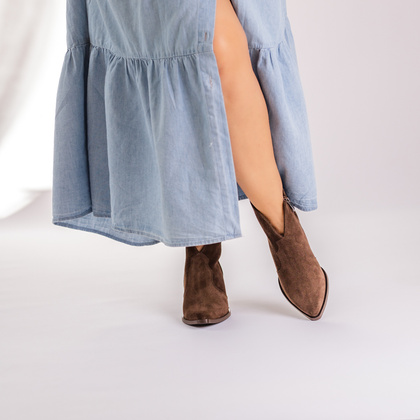 Krótkie kowbojki ze skóry - TYMOTEO G1074 BRĄZOWE