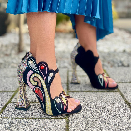 Efektowne sandały na ozdobnym słupku - SCAVIOLA S-152 CZARNE