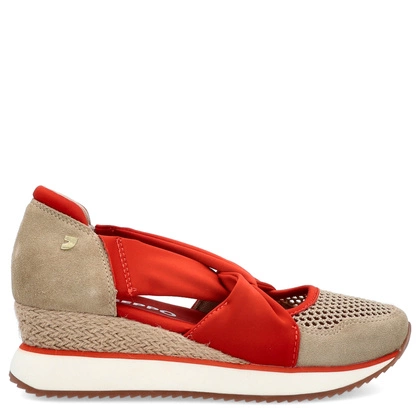 Hiszpańskie sneakersy na koturnie - GIOSEPPO 74059 BEŻOWO-CZERWONE