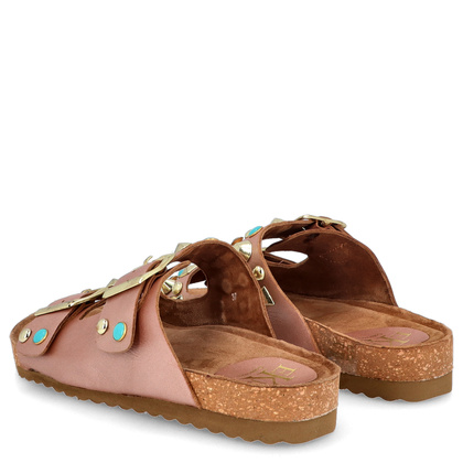 Skórzane klapki z klamerkami - EKP 3450 RÓŻOWE ZŁOTO