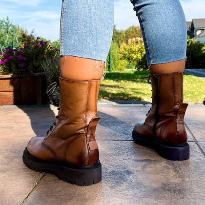 Sznurowane workery skórzane - JARGE OLIVIERA 48 BRĄZOWE