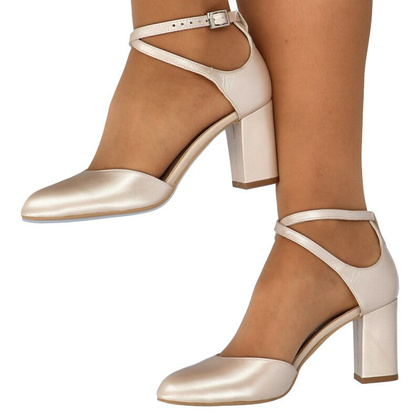 Czółenka z zapięciem - KOTYL 7101 PERŁOWE