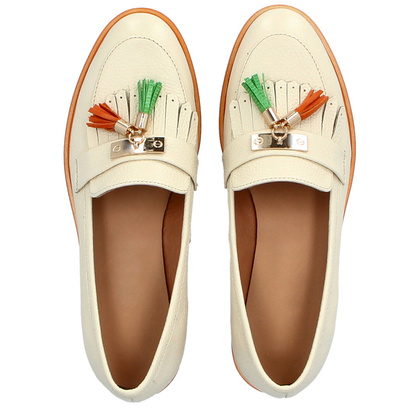 Skórzane mokasyny na kontrastowej podeszwie - TYMOTEO A1002 BEŻ+POMARAŃCZ