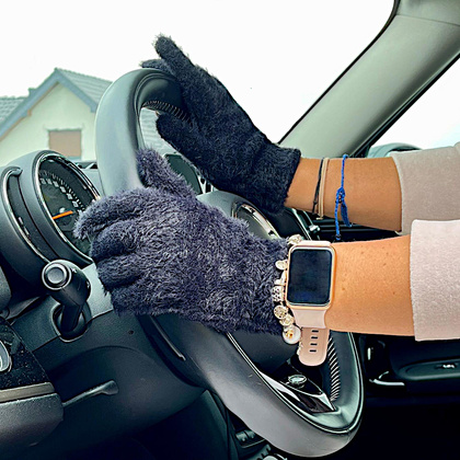 Puszyste ciepłe rękawiczki damskie - TYMOTEO LOVE R07 CZARNE