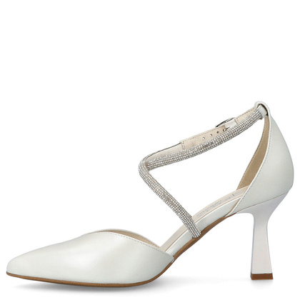 Szpilki ślubne z błyszczącymi paseczkami - KOTYL 3713 ECRU PERŁOWE