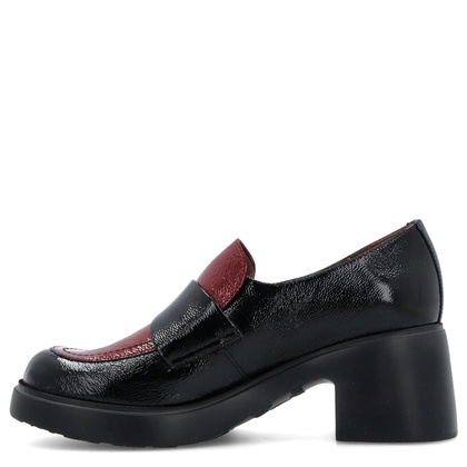 Skórzane czółenka na platformie - WONDERS E-7121 CZARNE