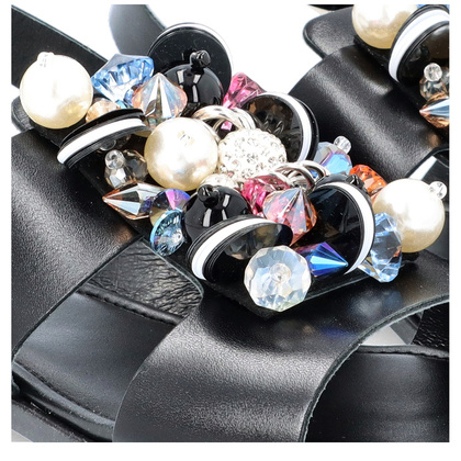 Skórzane sandały z ozdobą - TYMOTEO 3801 CZARNE