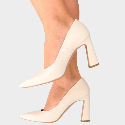 Czółenka na designerskim slupku - BRAVO MODA 0063 KREMOWE