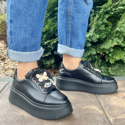 Sneakersy skórzane z ozdobami - CHEBELLO 4292 CZARNE