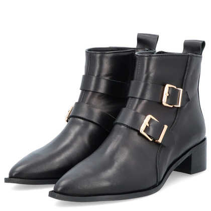 Skórzane botki z klamrami - TYMOTEO 2165 CZARNE