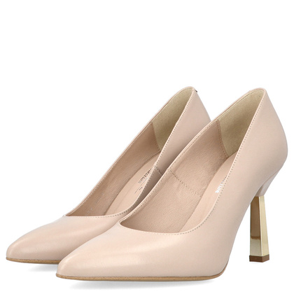 Szpilki z kontrastowym obcasem - KOTYL 8509 BEŻOWE